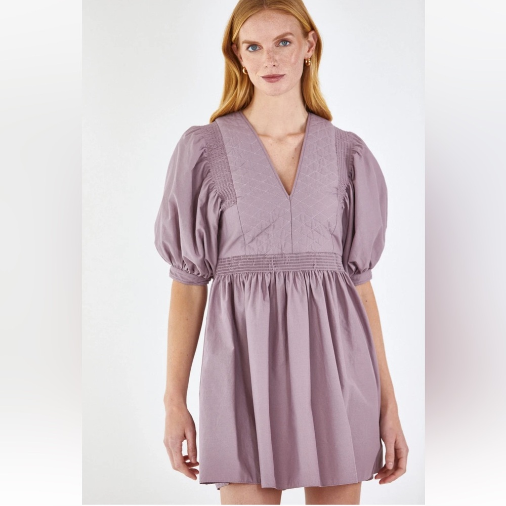 HUNTER BELL DIXON DRESS Quilted Garden Shadow Small S Mini Smocking Light Mauve